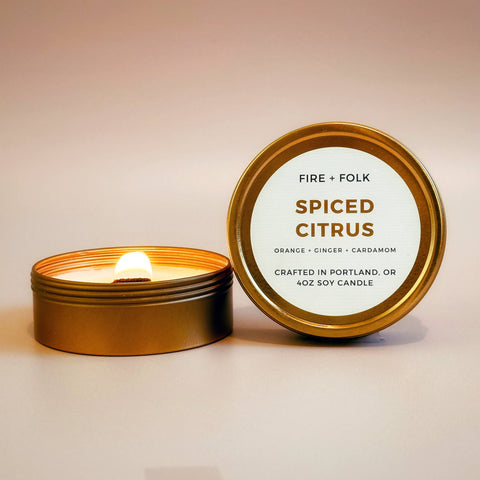 FIRE and FOLK Spiced Citrus Wood Wick Soy Candle Tin