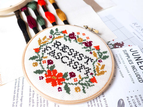 Junebug and Darlin Cross Stitch Kit Resist Fascism
