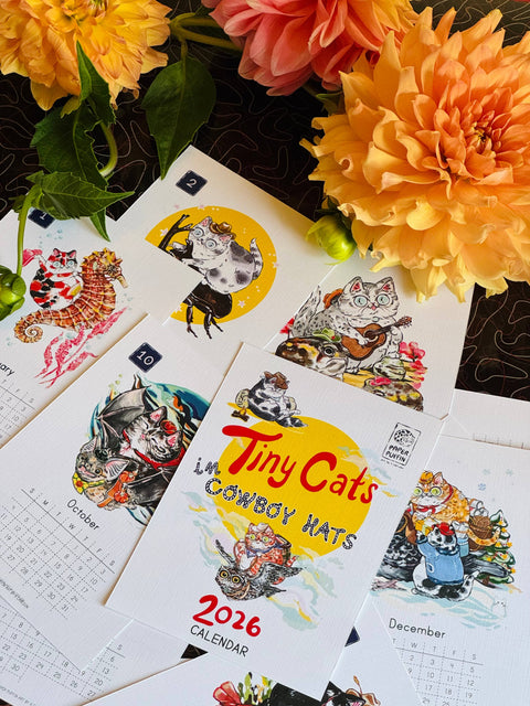 Paper Puffin 2026 Calendar Tiny Cats in Cowboy Hats 