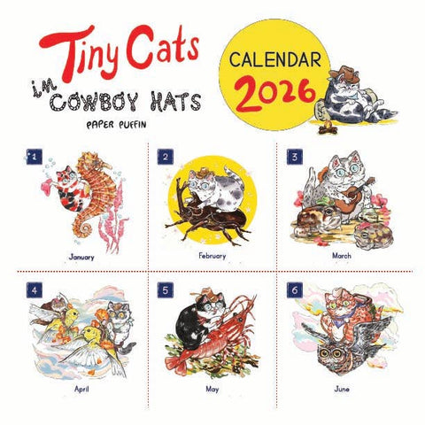 Paper Puffin 2026 Calendar Tiny Cats in Cowboy Hats 