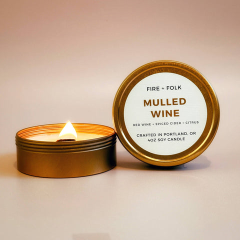 FIRE and FOLK Mulled Wine Wood Wick Soy Candle Tin