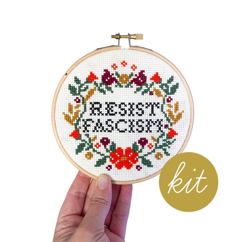 Junebug and Darlin Cross Stitch Kit Resist Fascism
