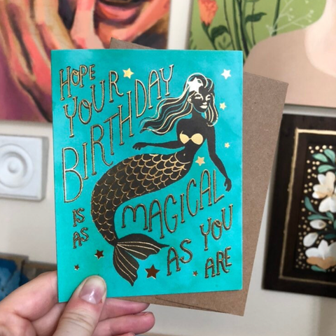 Wild Optimist Goldfoil Birthday Card Mermaid