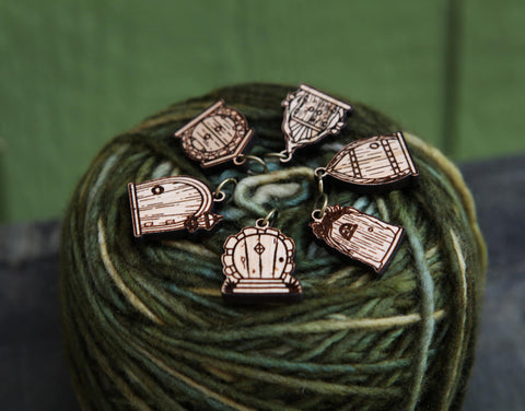 Sunrise Grove Stitch Markers Cherry Wood Fairy & Gnome Door