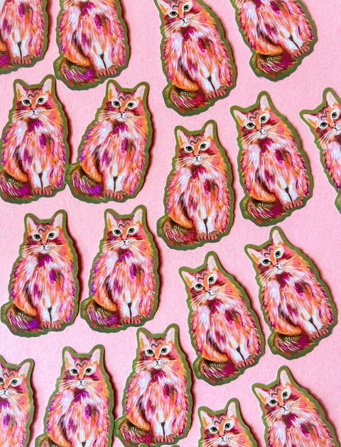 Katie Daisy Sticker Pink Glitter Kitty