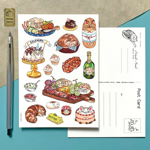 Paper Puffin Postcard Celebrate! Food Cats