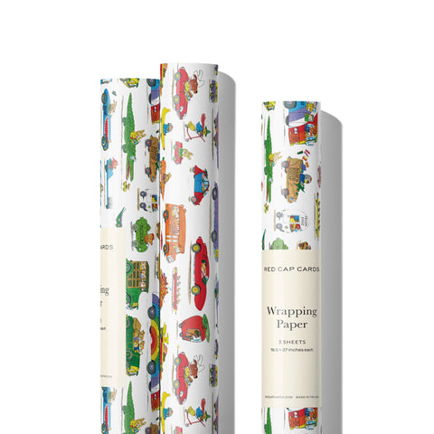 Red Cap Cards Wrapping Paper Richard Scarry Busytown Cars
