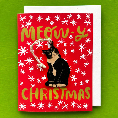 Snowmade Ornament w/Card Meowy Christmas