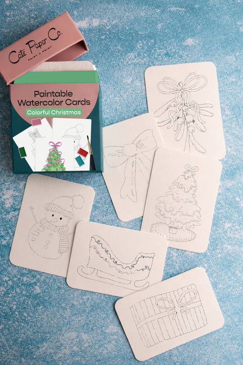 Cate Paper Co. Paintable Watercolor Card Deck - Colorful Christmas