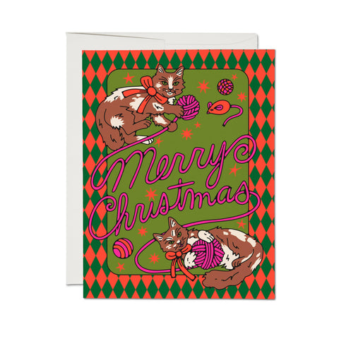 Red Cap Card Christmas Kittens