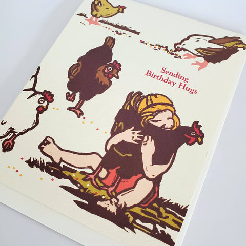 Little Green Card Birthday Hug Chicken