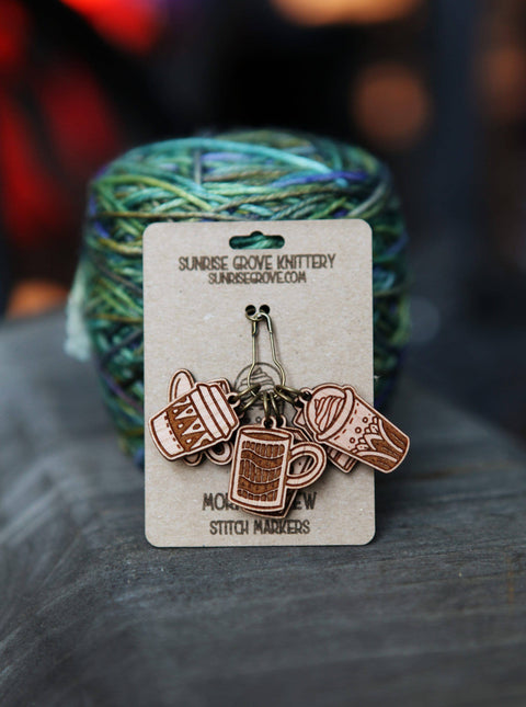 Sunrise Grove Stitch Markers Cherry Wood Coffee Cup