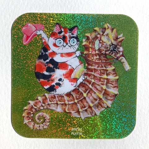 Paper Puffin Glitter Sticker Cowboy Cat Seahorse