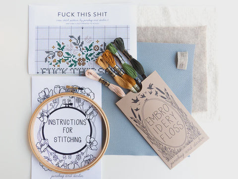 Junebug & Darlin Cross Stitch Kit Fuck This Shit