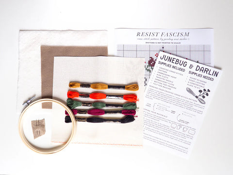 Junebug & Darlin Cross Stitch Kit Resist Fascism