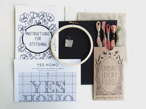 Junebug & Darlin Cross Stitch Kit Yes Homo