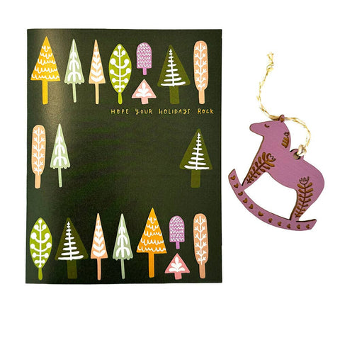 SnowMade Rocking Horse Ornament w/Card Hope Your Holidays Rock