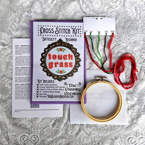 The Gloomy Gremlin Cross Stitch Kit Touch Grass