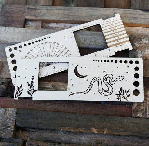 Sunrise Grove Gauge Swatch Ruler, Needle, Twist Angle, Yarn Gauge Snake