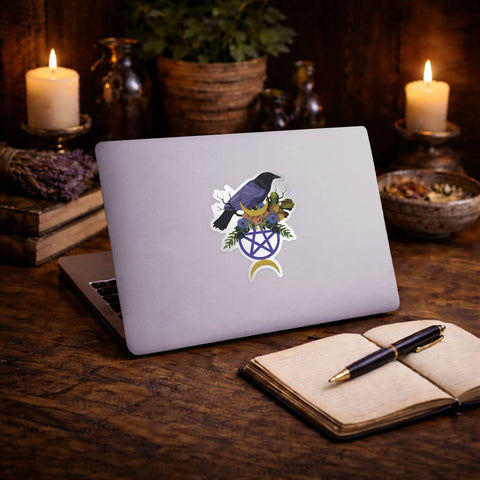 Little Gold Fox Designs Matte Mirror Sticker Pentacle Raven