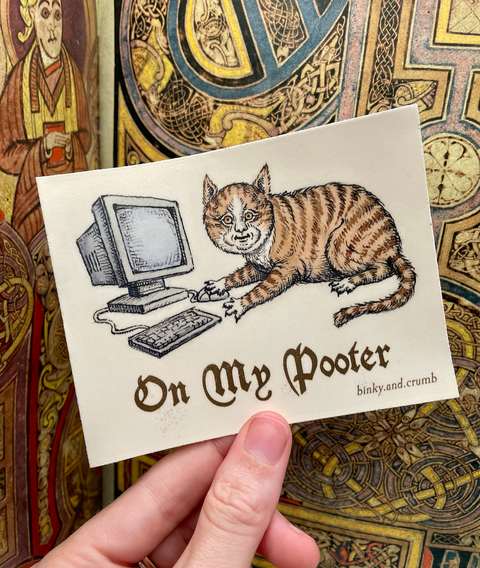 Binky and Crumb Sticker Pooter cat