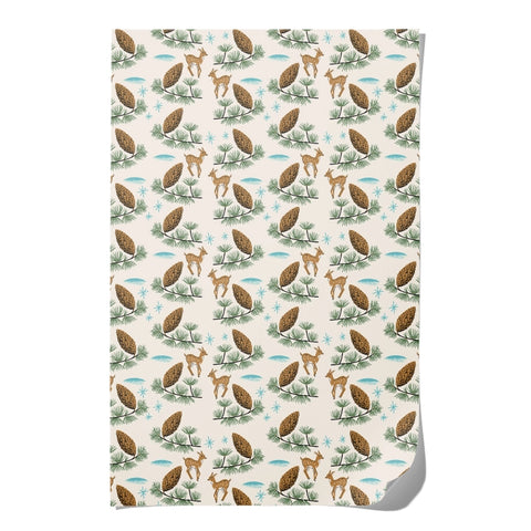 Red Cap Wrapping Paper 3 Sheets Deer and Pine Cones