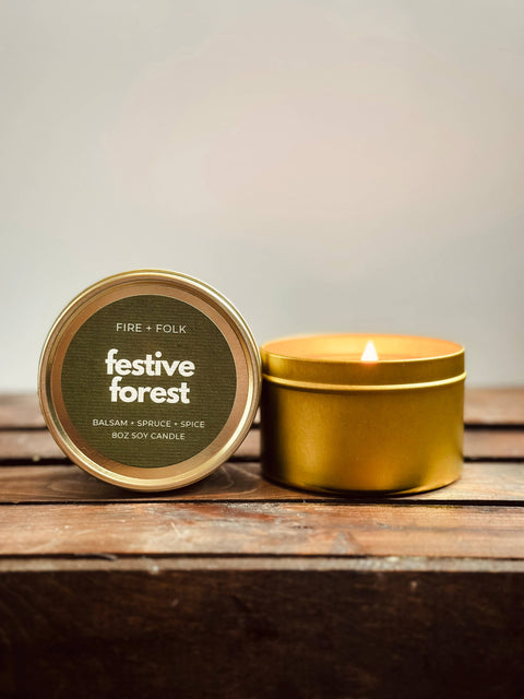 FIRE + FOLK - Festive Forest | 8oz Wood Wick Candle Tin
