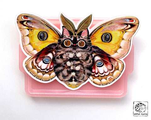 Paper Puffin Sticker Moth Cat Big Eyes