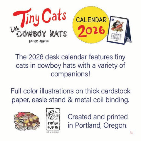 Paper Puffin 2026 Calendar Tiny Cats in Cowboy Hats 