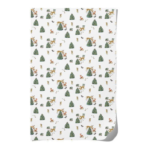 Red Cap Cards Wrapping Paper Forest Christmas