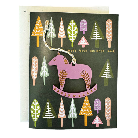SnowMade Rocking Horse Ornament w/Card Hope Your Holidays Rock