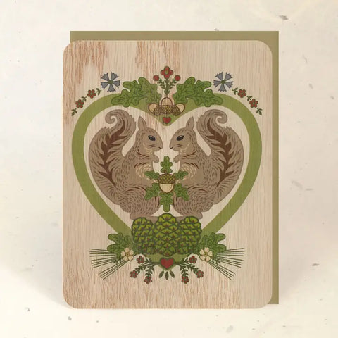 Little Gold Fox Wood Card Squirrel Love