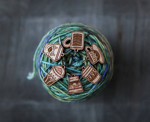 Sunrise Grove Stitch Markers Cherry Wood Coffee Cup