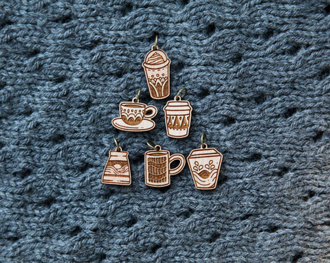 Sunrise Grove Stitch Markers Cherry Wood Coffee Cup