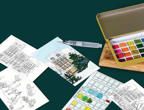 Cate Paper Co. Winter Village watercolor painting kit