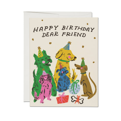 Red Cap Card Puppy Party