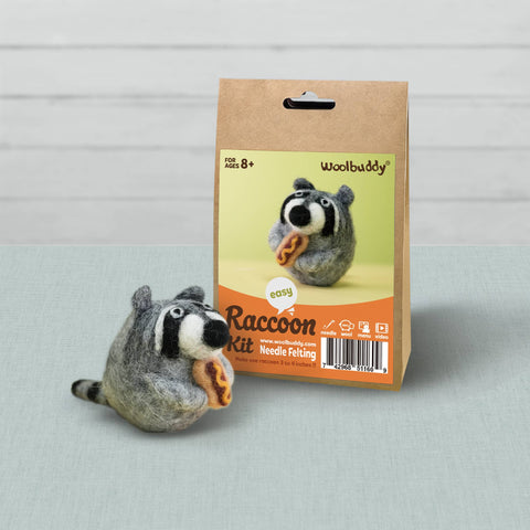 Woolbuddy - Beginner Raccoon Needle Felting Kit – DIY Craft Gift