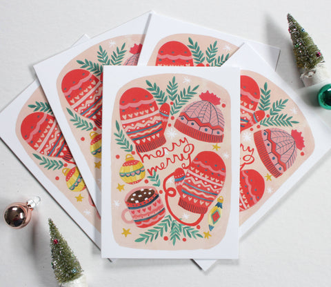 michele maule Holiday Card Merry Merry Mittens