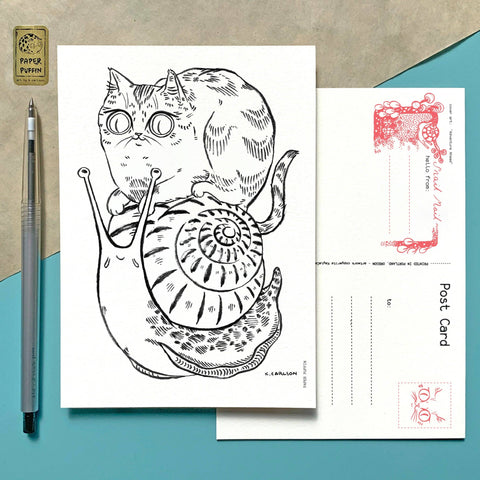 Paper Puffin Postcard Snail Rider