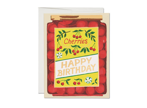 Red Cap Jar of Cherries birthday greeting card