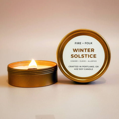 FIRE and FOLK Winter Solstice Wood Wick Soy Candle Tin