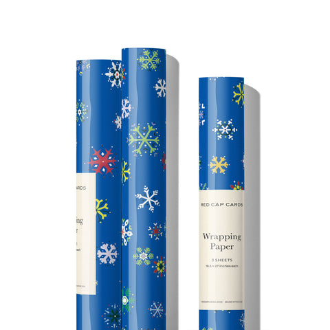 Red Cap Cards Wrapping Paper Colorful Snowflakes