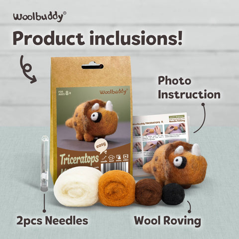 Woolbuddy - Beginner Triceratops Needle Felting Kit – DIY Craft Gift