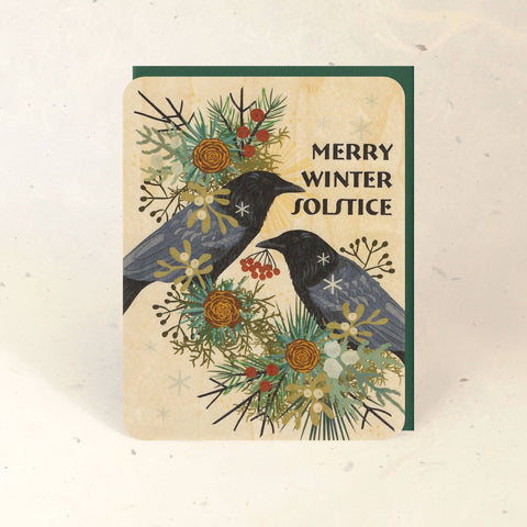 Little Gold Fox Designs - Wood Card Winter Solstice Crow