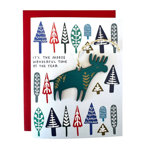SnowMade Moose Ornament w/Card Moose Wonderful Time of the Year