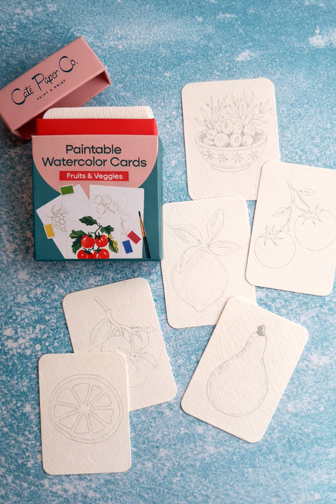Cate Paper Co. Paintable Watercolor Card Deck - Fruits and Veggies