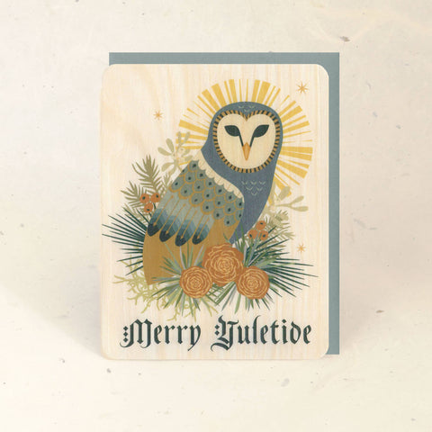 Little Gold Fox Designs Wood Postcard Yule Owl