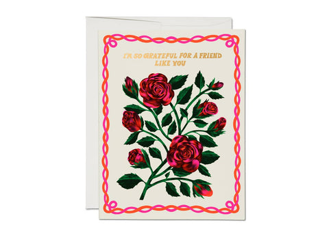 Red Cap Card Grateful Roses
