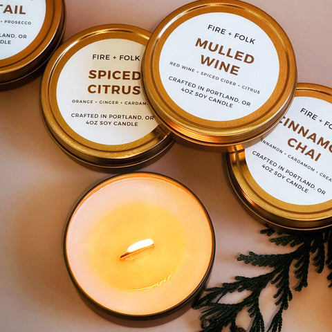 FIRE and FOLK Spiced Citrus Wood Wick Soy Candle Tin