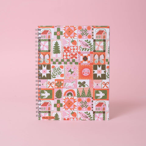 Egg Press Spiral Notebook Blank 6x8 Folk Quilt